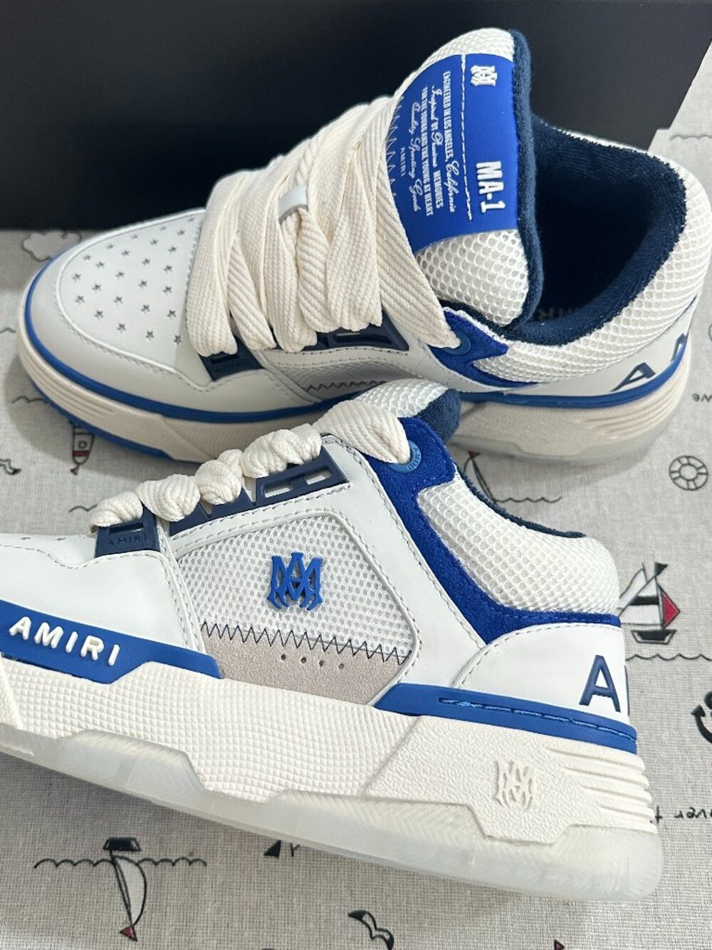 AMIRI MA-1 White and Blue Retro Casual Sneakers